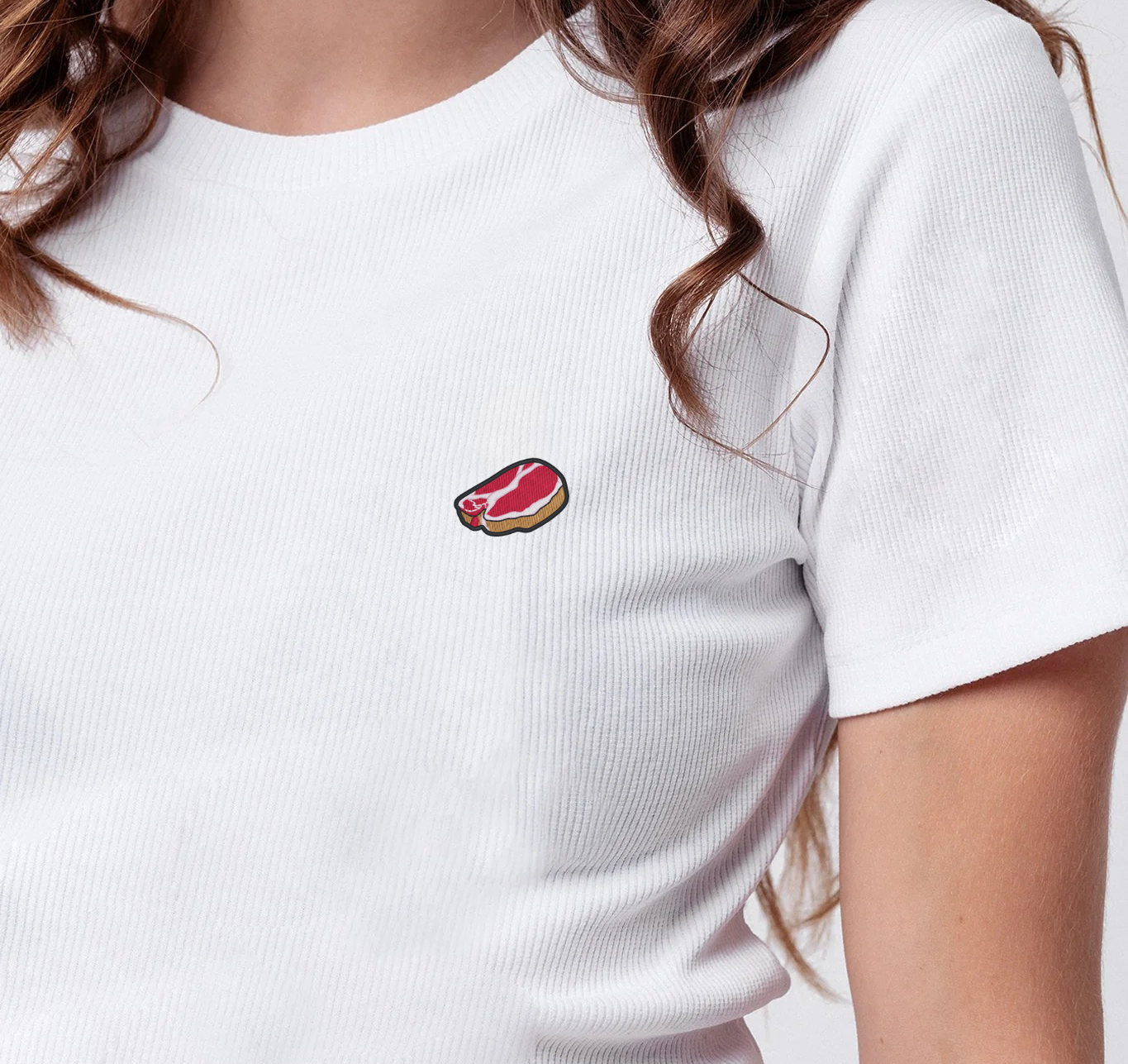 Steak | Besticktes Bio Baumwoll Cropped T-Shirt