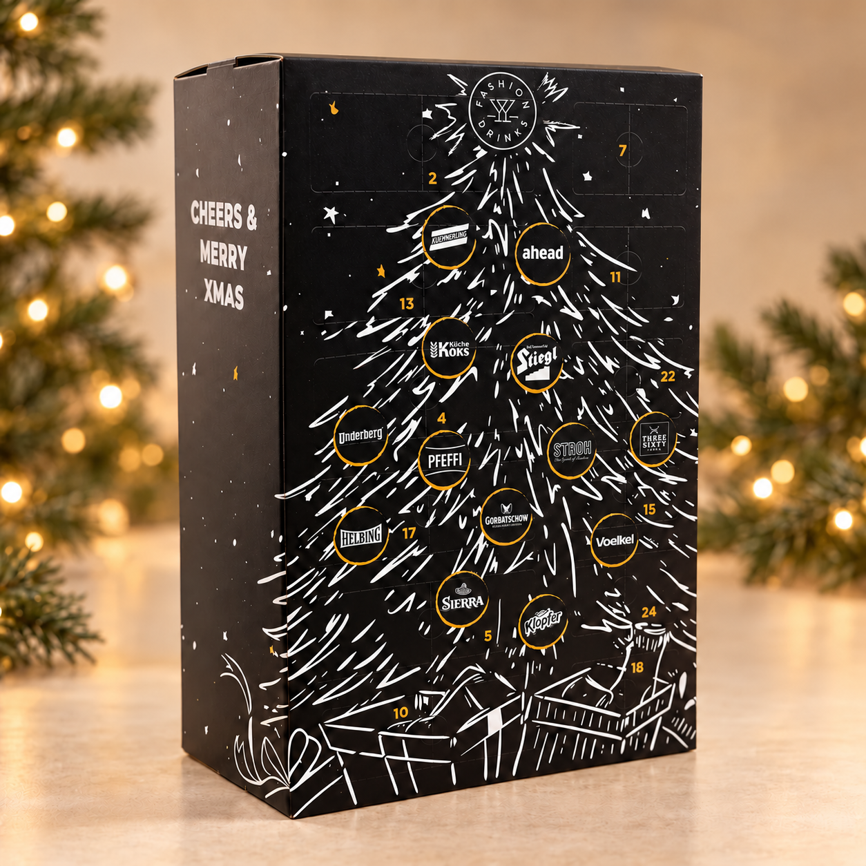 Der vollständige Fashion Drinks Adventskalender 2026 in Schwarz, Weiß und Gold