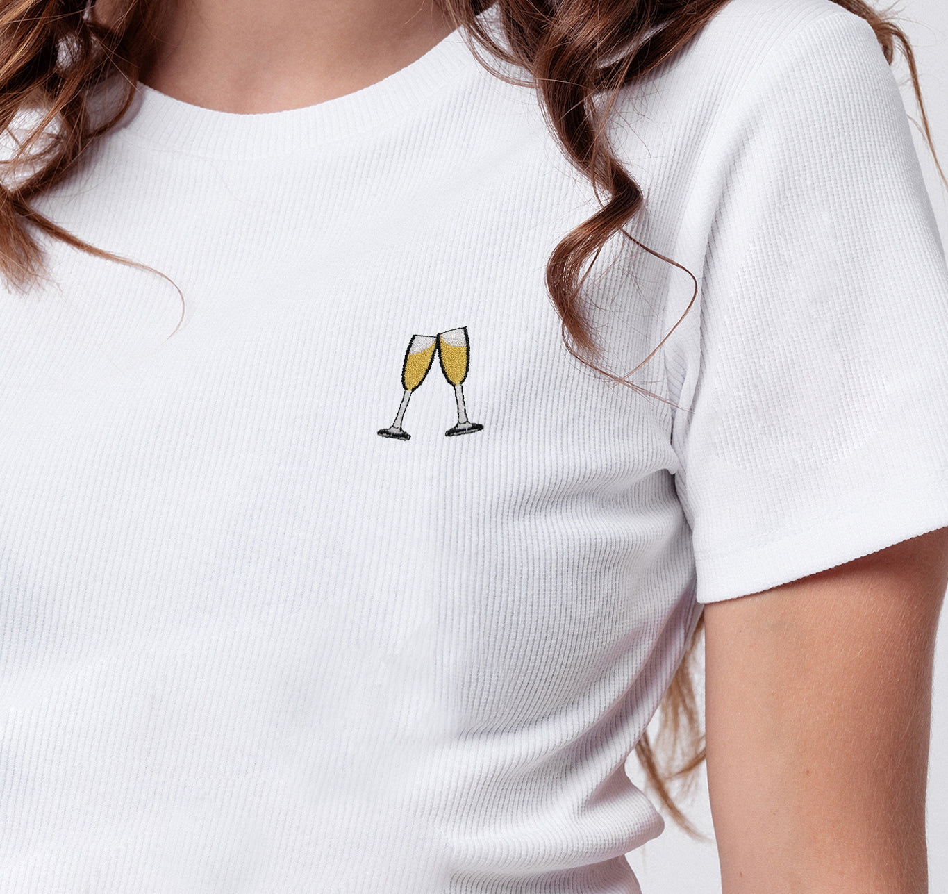 Sekt | Besticktes Bio Baumwoll Cropped T-Shirt