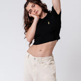 Slyrs | Besticktes Bio Baumwoll Cropped T-Shirt