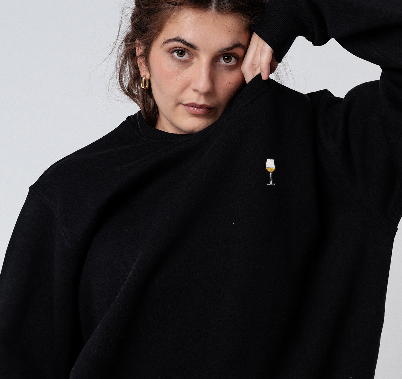Weißwein | Bestickter Bio-Baumwoll Frauen Pullover