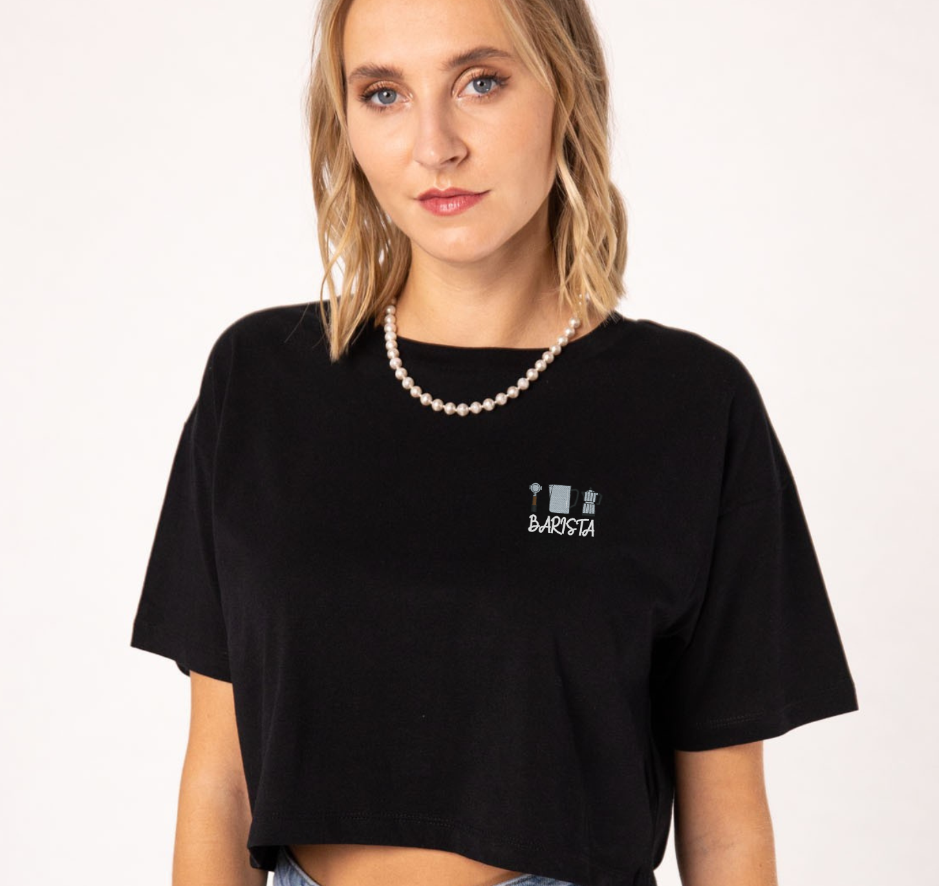 Barista Set | Besticktes Bio Baumwoll Cropped T-Shirt