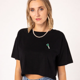 Lauch | Besticktes Bio Baumwoll Cropped T-Shirt