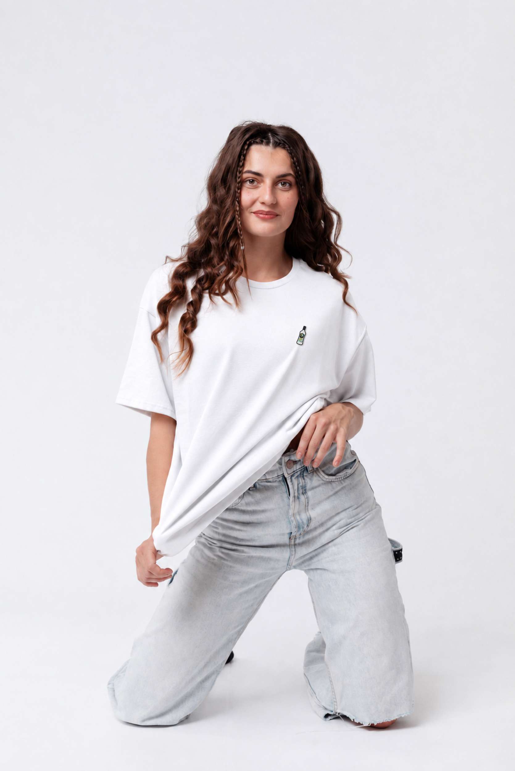 Besticktes Oversized T-Shirt Weiß