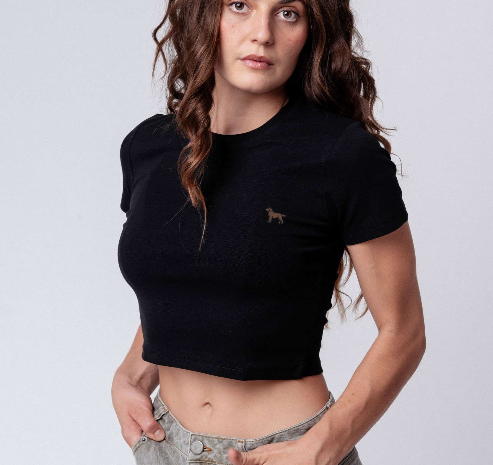 Labrador Braun Crop Top Weiß