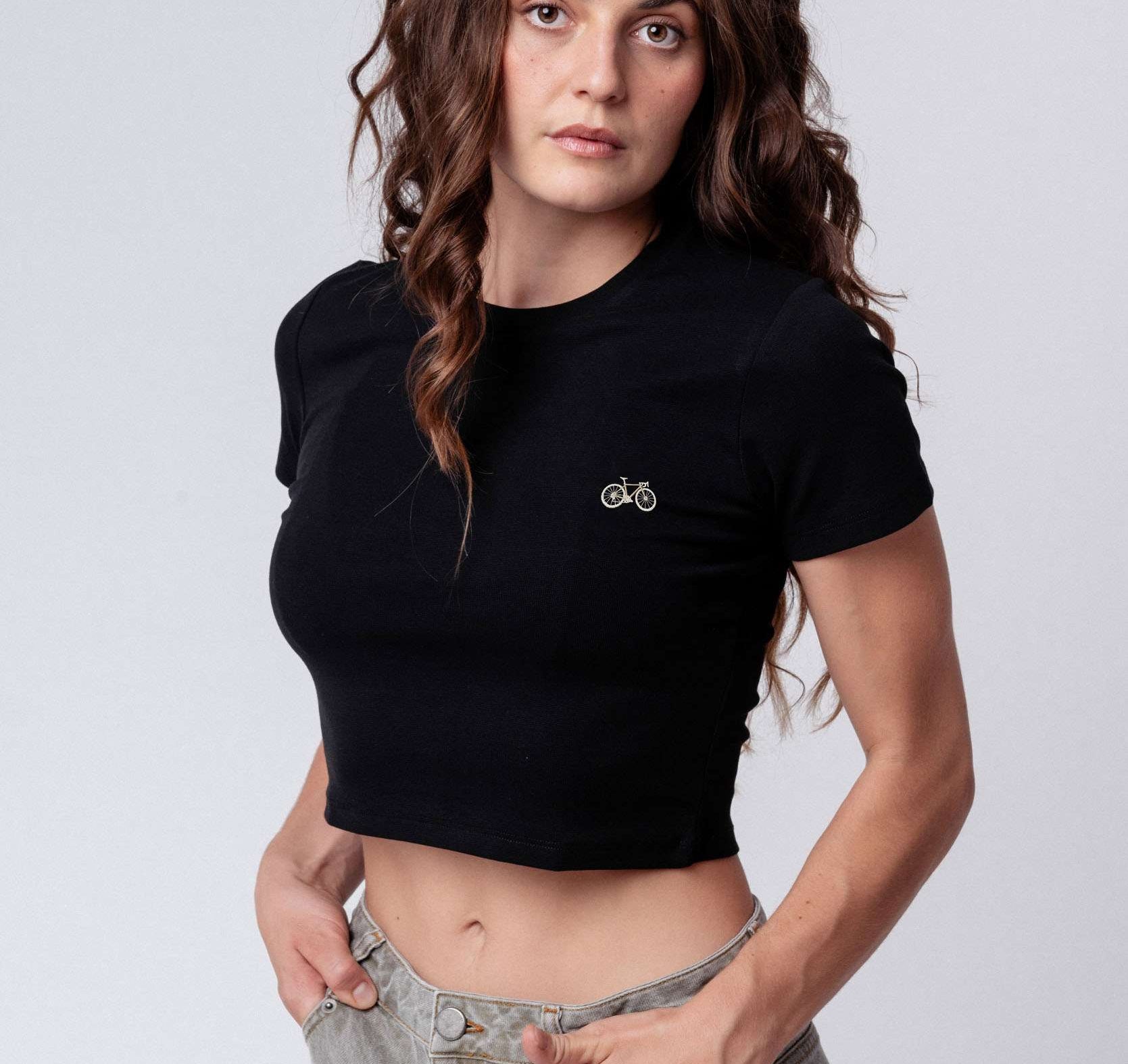 Gravelbike Beige Crop Top Weiß