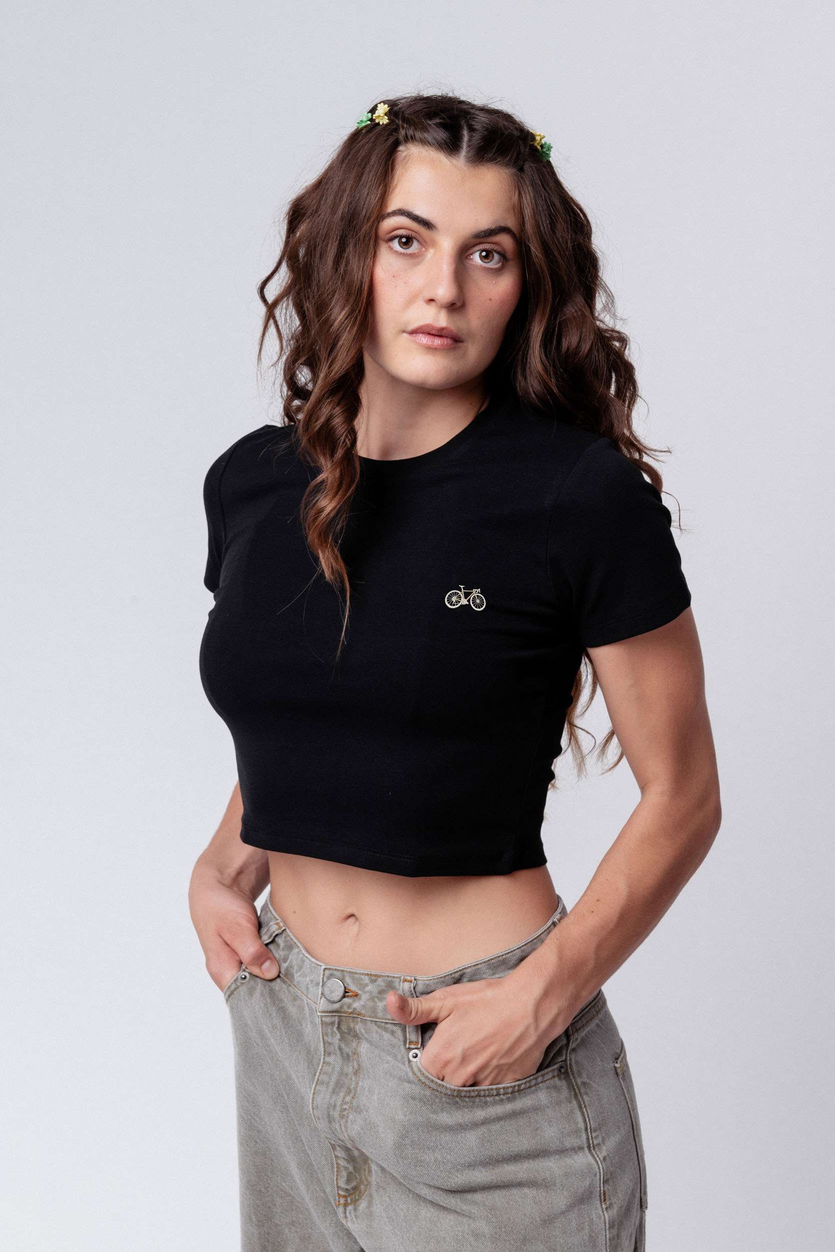 Gravelbike Beige Crop Top Weiß