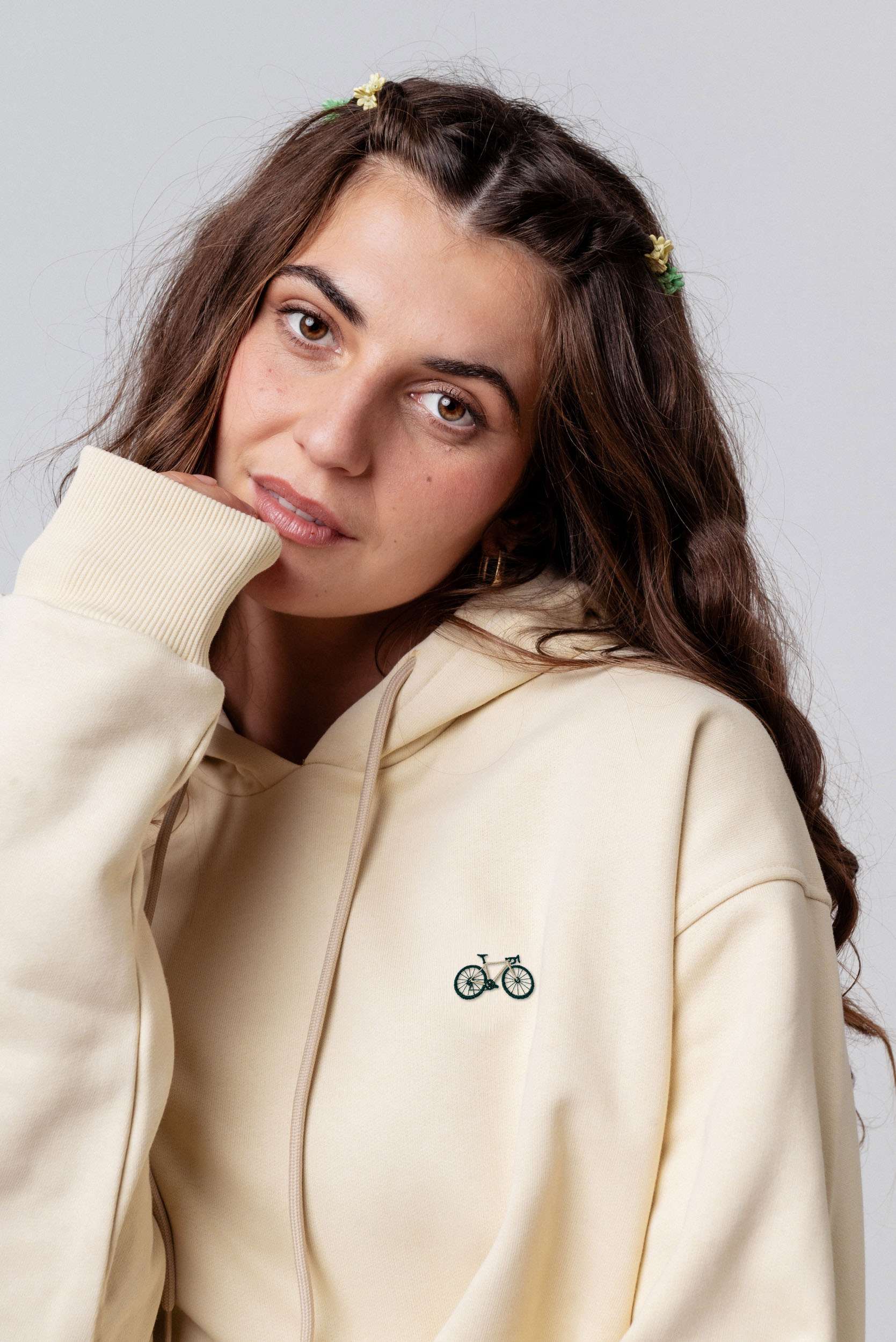 Gravelbike Beige | Bestickter Bio Baumwoll Unisex Hoodie