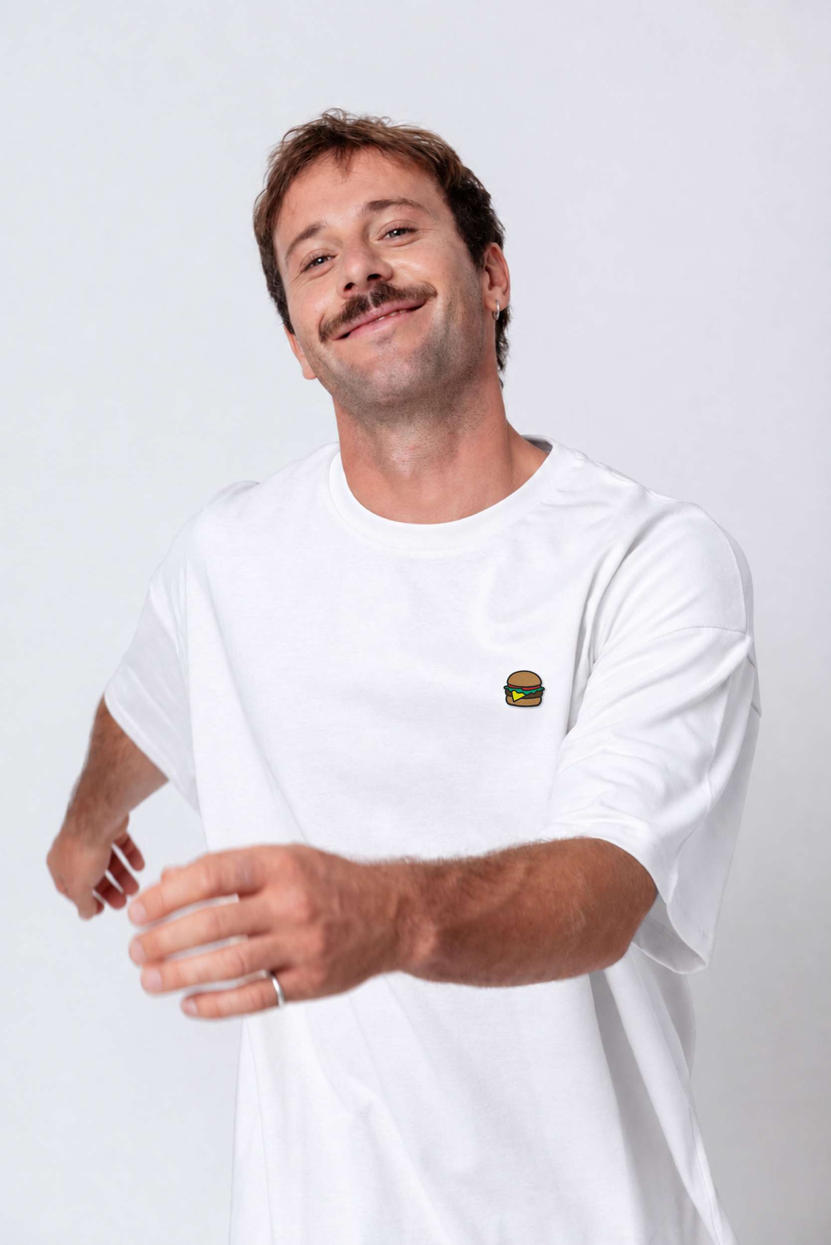 Besticktes Oversized T-Shirt Weiß
