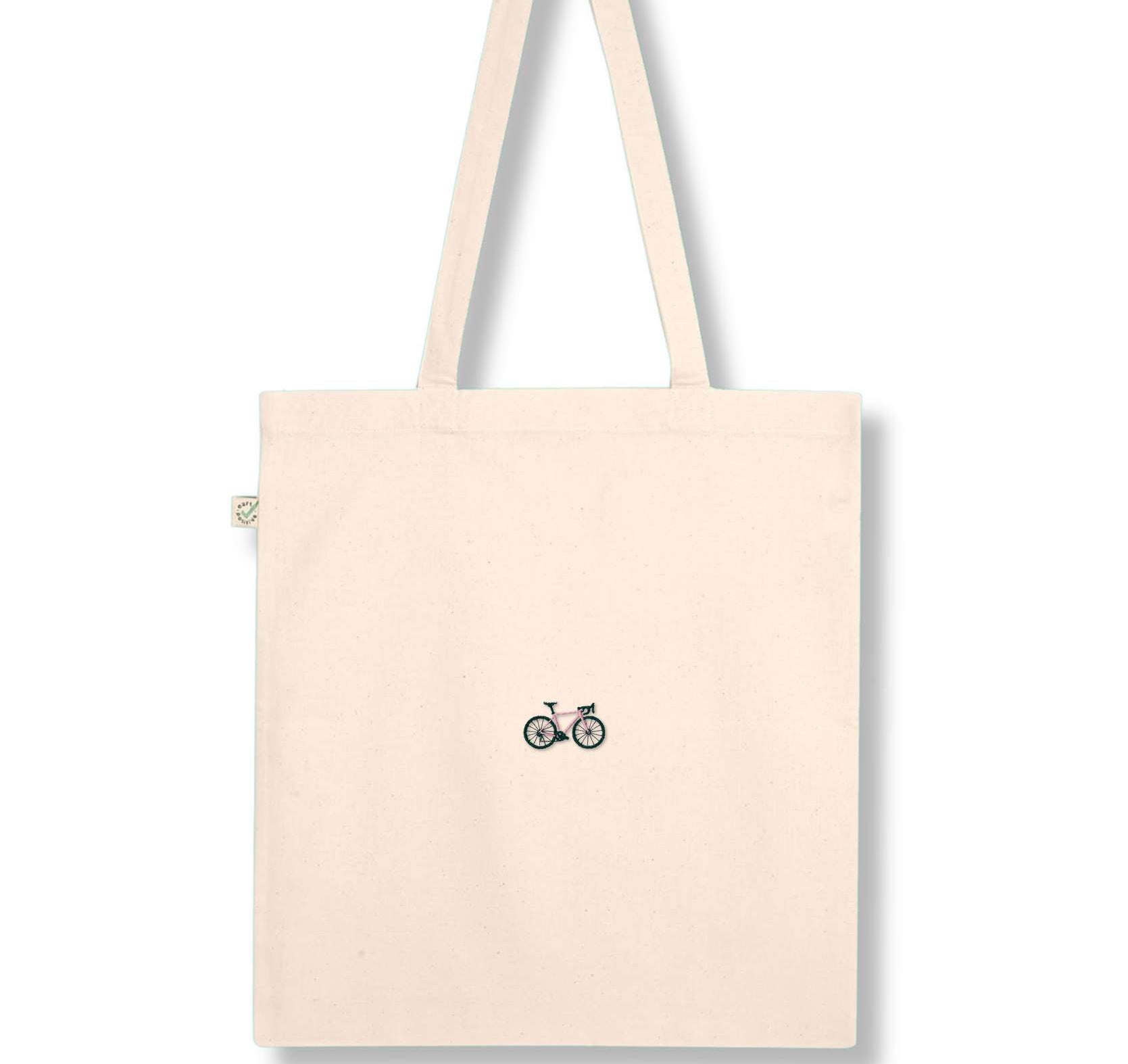 Gravelbike Pink | Bestickte Bio Baumwoll Tasche