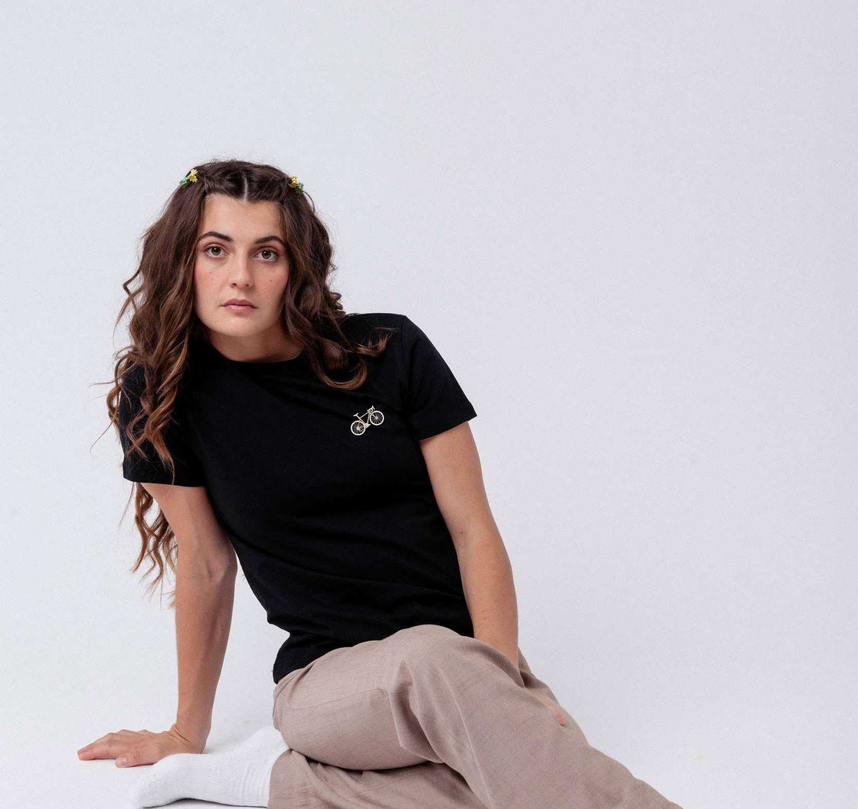 Gravelbike Beige | Besticktes Bio Baumwoll Frauen T-Shirt
