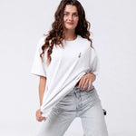 Besticktes Oversized T-Shirt Weiß