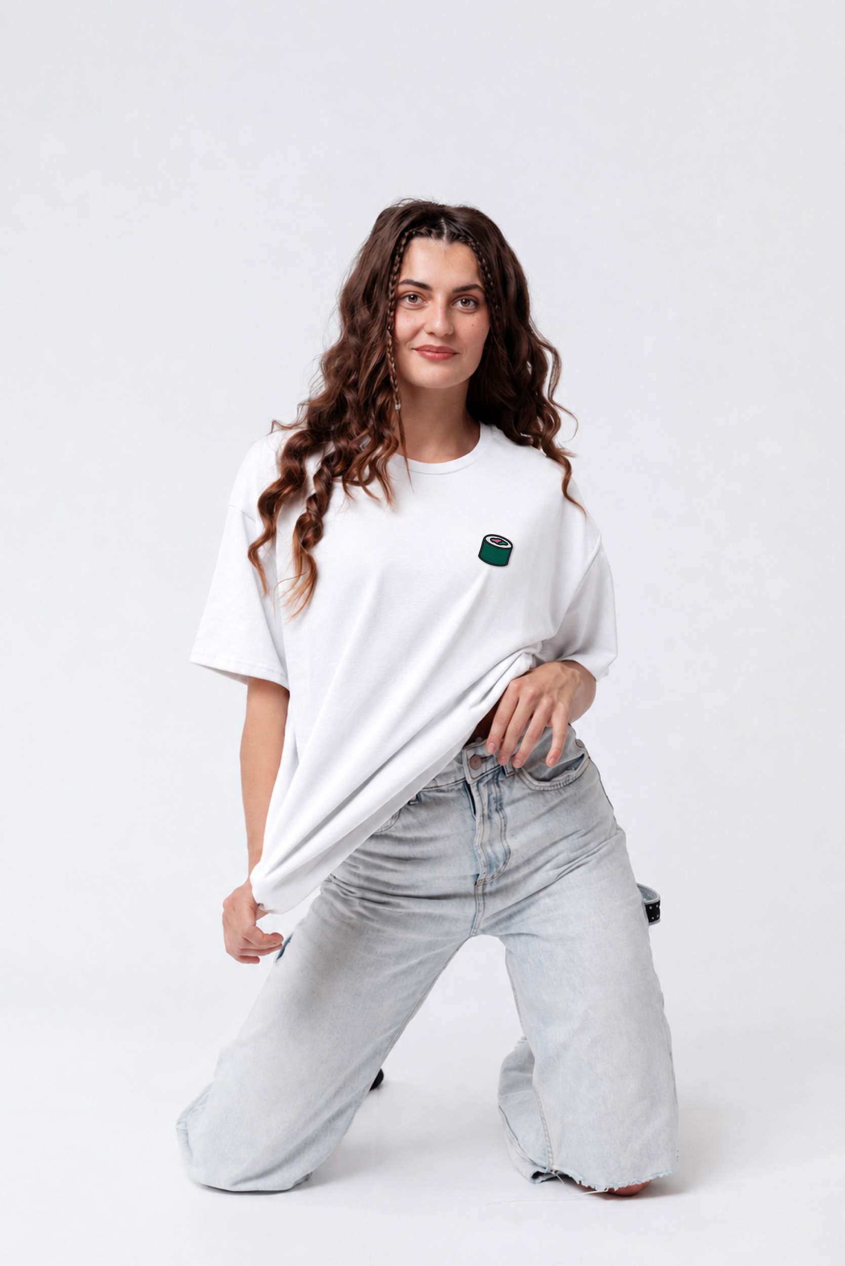 Besticktes Oversized T-Shirt Weiß