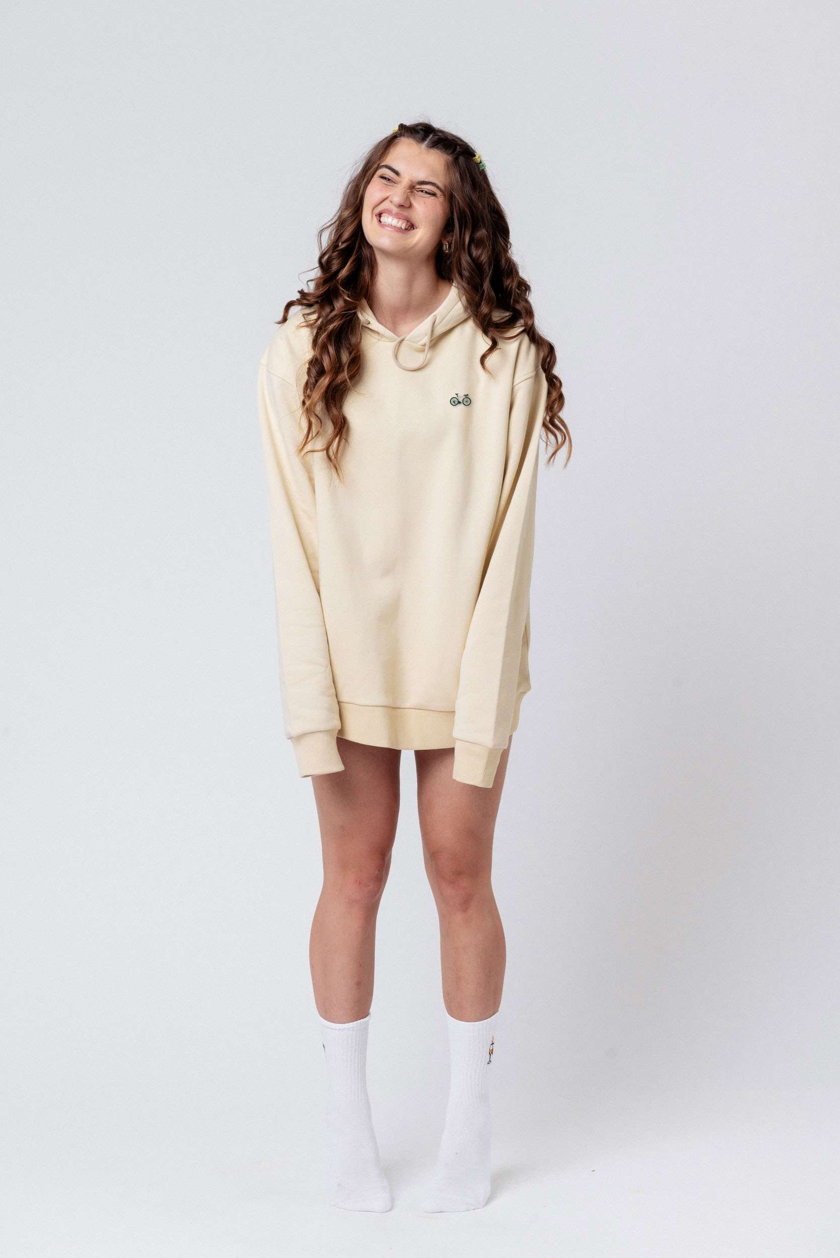 Gravelbike Beige | Bestickter Bio Baumwoll Unisex Hoodie