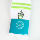 Iced Matcha Latte Stripes | Bestickte Bio Baumwoll Socken
