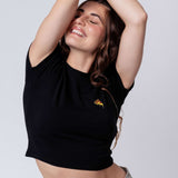 Pizza | Besticktes Bio Baumwoll Cropped T-Shirt