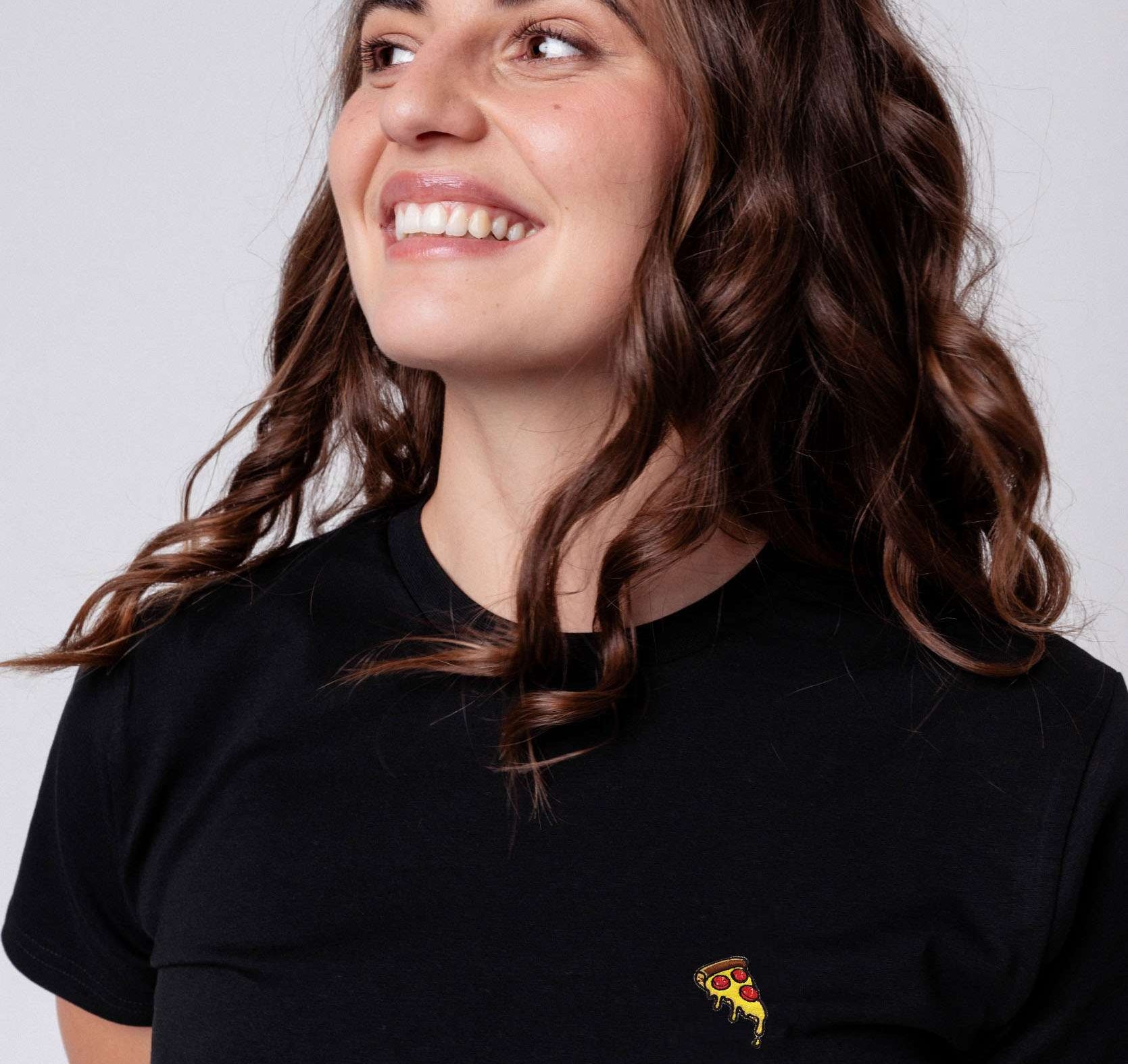 Pizza | Besticktes Bio Baumwoll Frauen T-Shirt